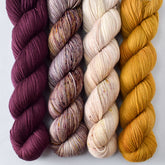 Cordovan, Autumn Toad Lily, Paw Prints, and Gilded - Miss Babs Yummy 2-Ply Quartet