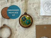 Blue Flowers Embroidery Necklace Kit