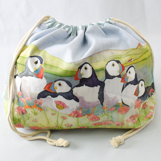 Emma Ball Sea Thrift Puffins Drawstring Bag - Miss Babs Notions