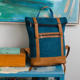 Fibres of Life Felt and Natural Leather Backpack - Aqua