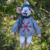 Ganapati Felt Ornament - Mouse in Sweater - Gray - Miss Babs Notions