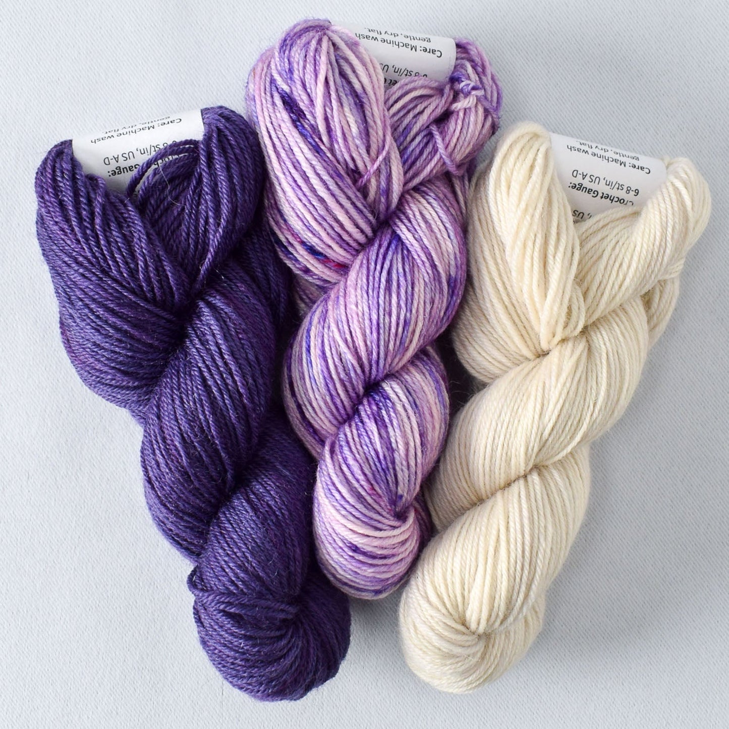 Lilacs, Purple Joy, and Snowdrift - Miss Babs Katahdin Toe Trio