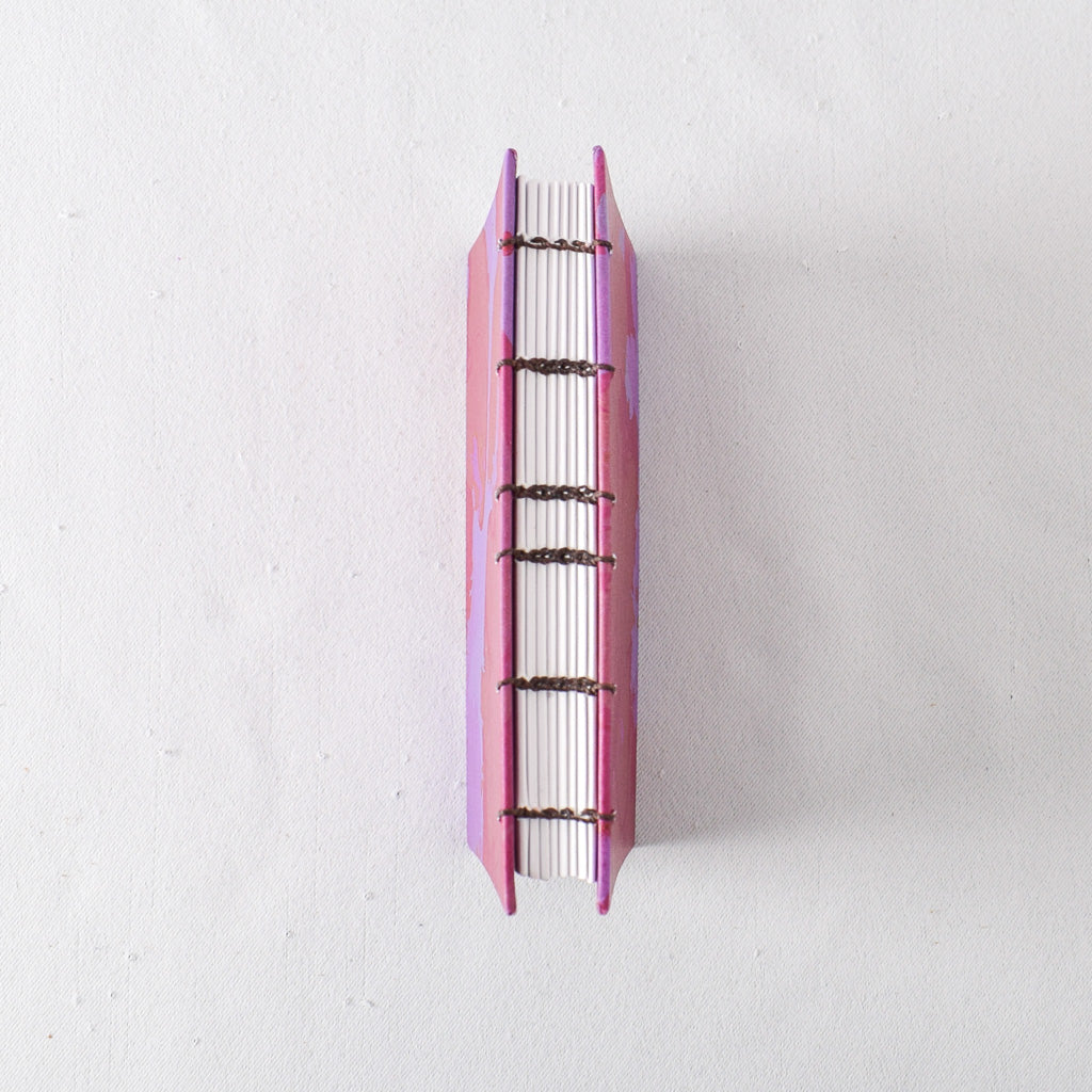 Small Handmade Journal with Magenta, Purple, and Dark Gold Marbled Cover