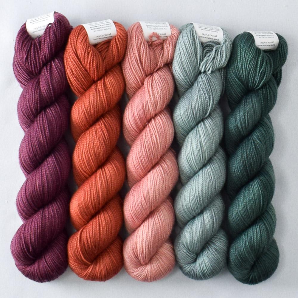 Adobe, Amaranth, Dunk, Glowing Lantern, Oak Moss - Miss Babs Shawlography Set
