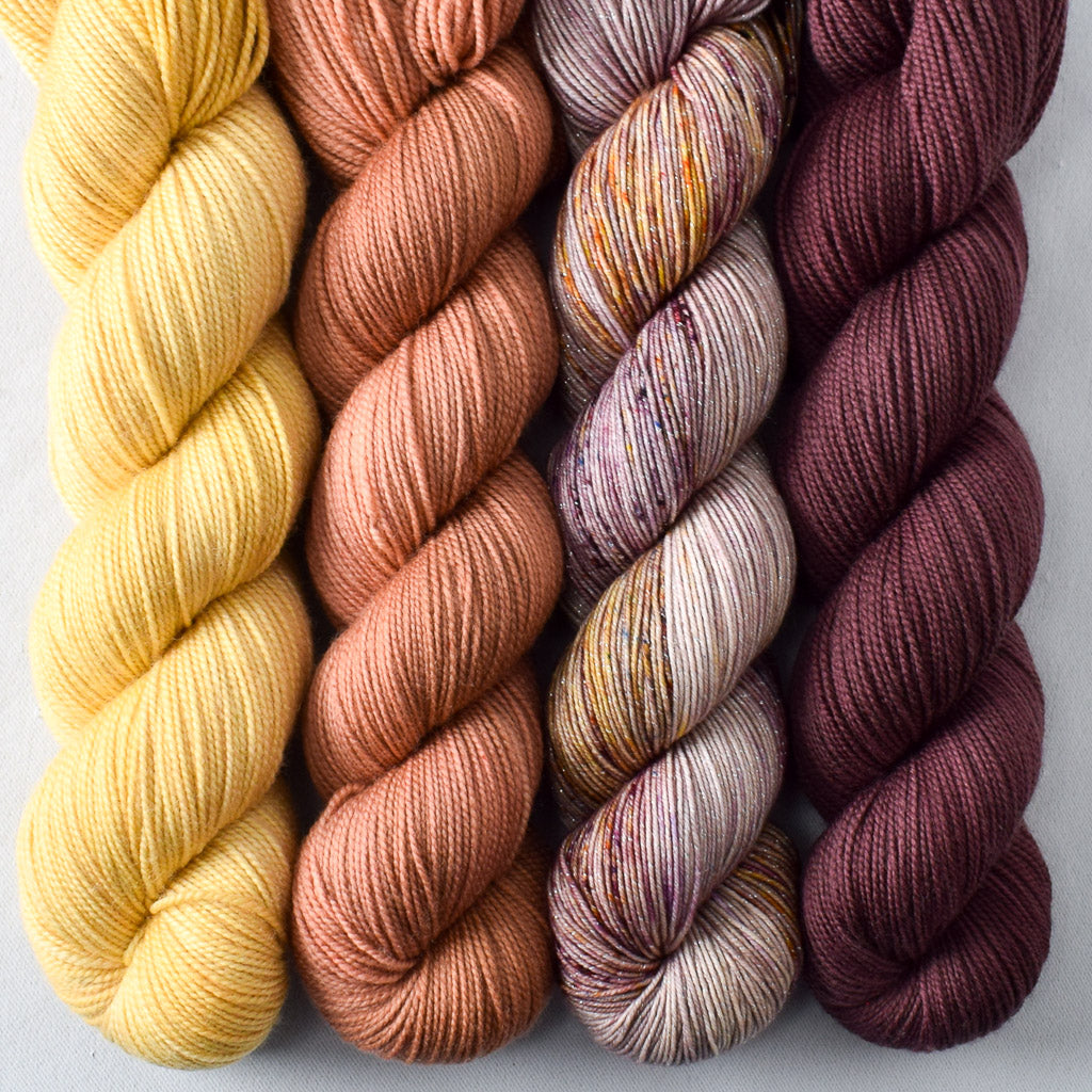 Autumn Toad Lily, Dark Adobe, Embossed, Nutmeg - Miss Babs Yummy 2-Ply and Estrellita Quartet