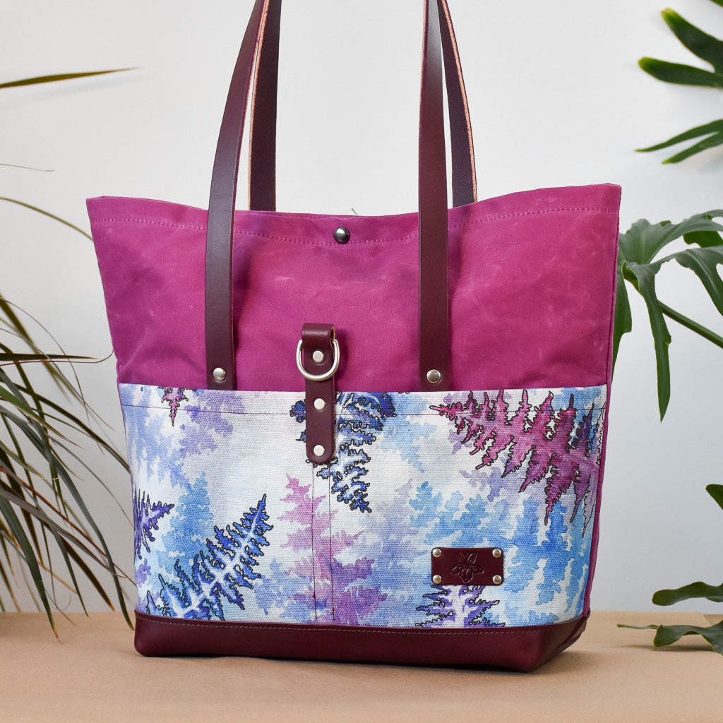 Deep Fuchsia with Winter Ferns Bag No. 3 - The Everywhere Bag