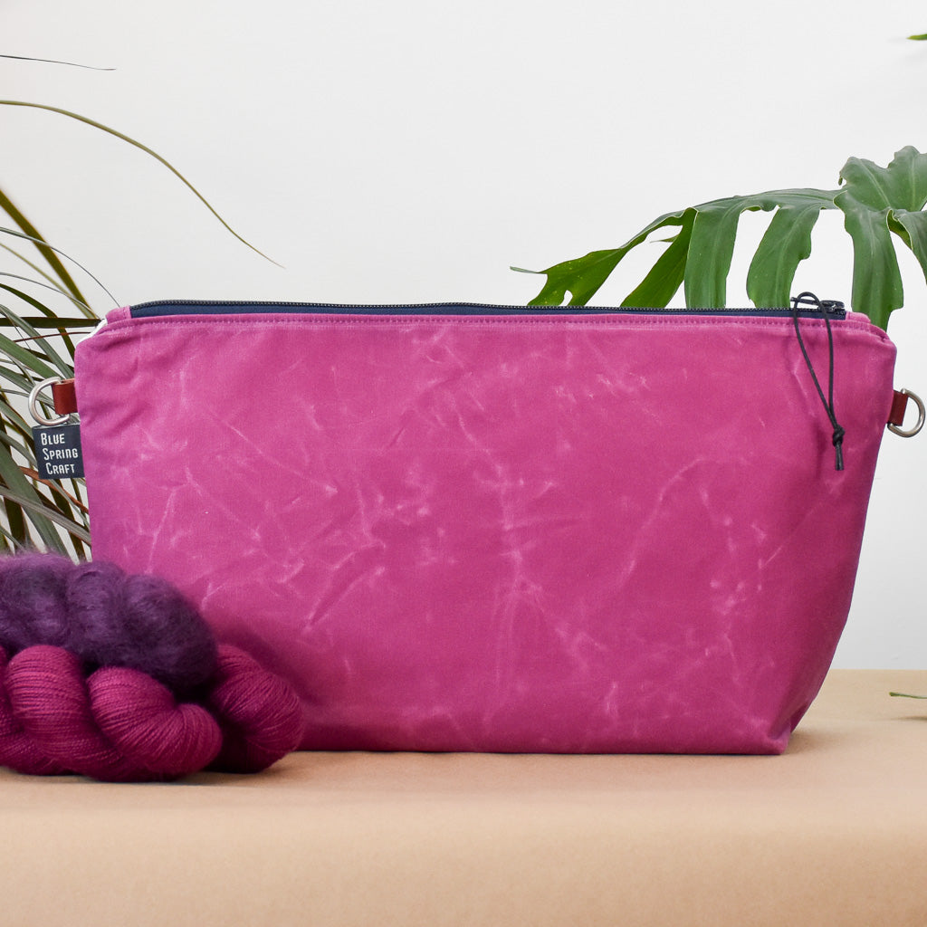 Deep Fuchsia with Winter Ferns Bag No. 5 - The Large Zip Project Bag