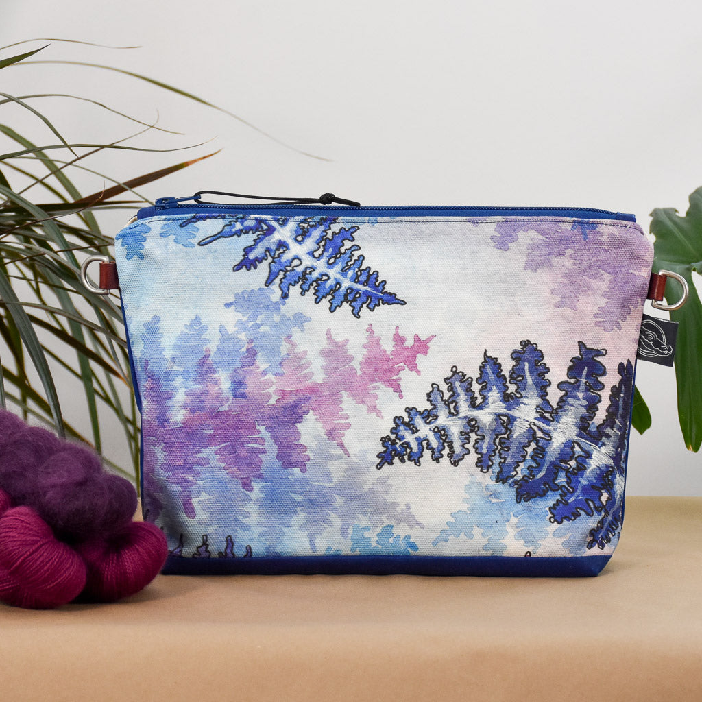 Cobalt with Winter Ferns Bag No. 6 - The Medium Zip Project Bag