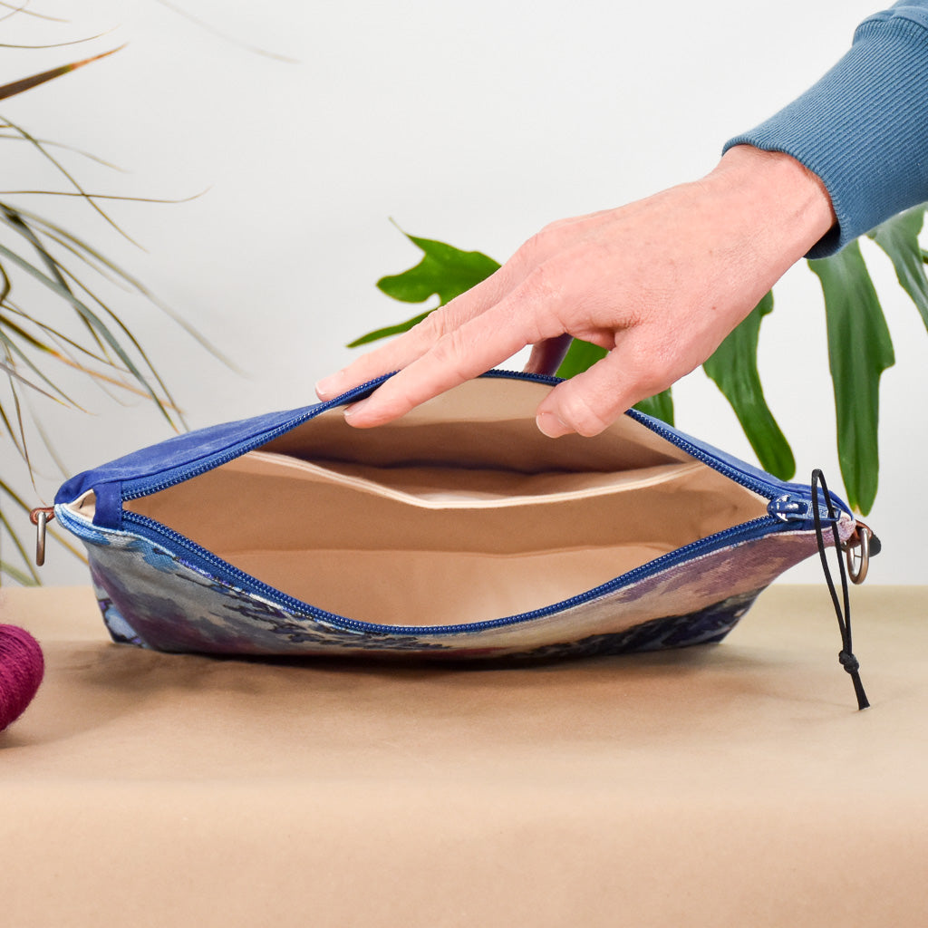 Cobalt with Winter Ferns Bag No. 6 - The Medium Zip Project Bag