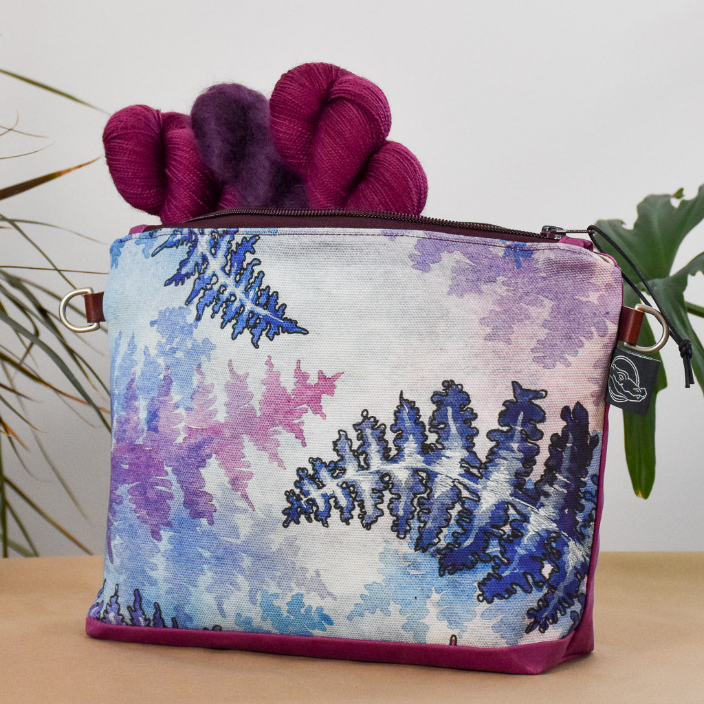 Deep Fuchsia with Winter Ferns Bag No. 6 - The Medium Zip Project Bag