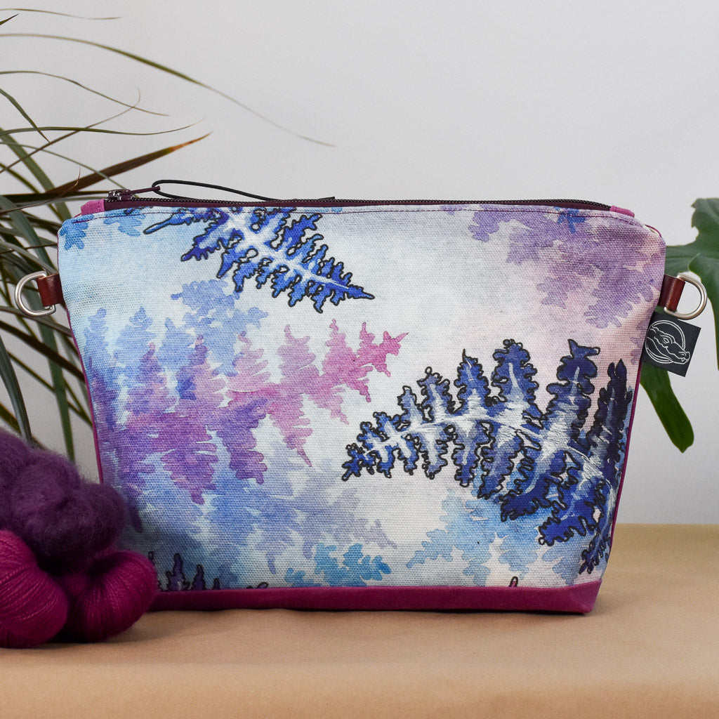 Deep Fuchsia with Winter Ferns Bag No. 6 - The Medium Zip Project Bag