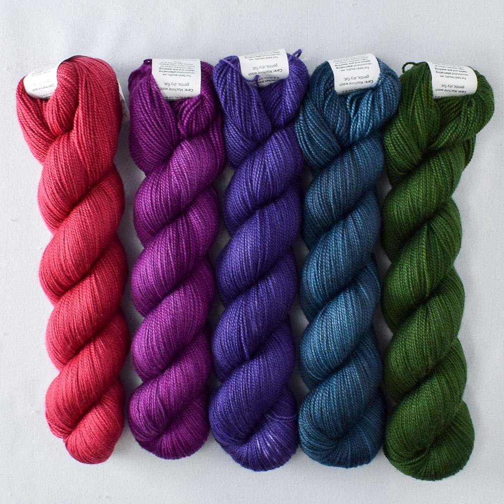 Beanstalk, Boysenberry, Dutch Iris 2, Ruby Spinel, Timeless - Miss Babs Shawlography Set