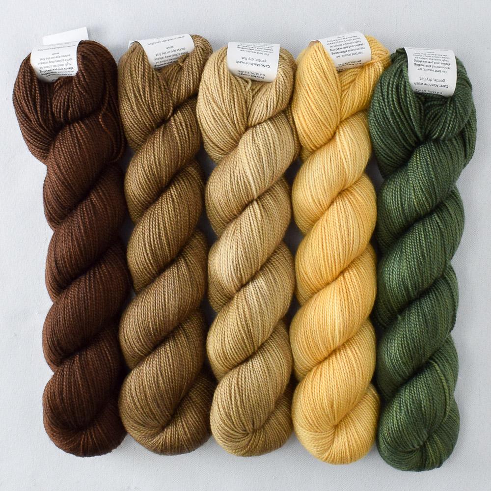 Billy Button, Dark Chocolate, Dutch Iris 12, Hayrick, Sempervirens - Miss Babs Shawlography Set