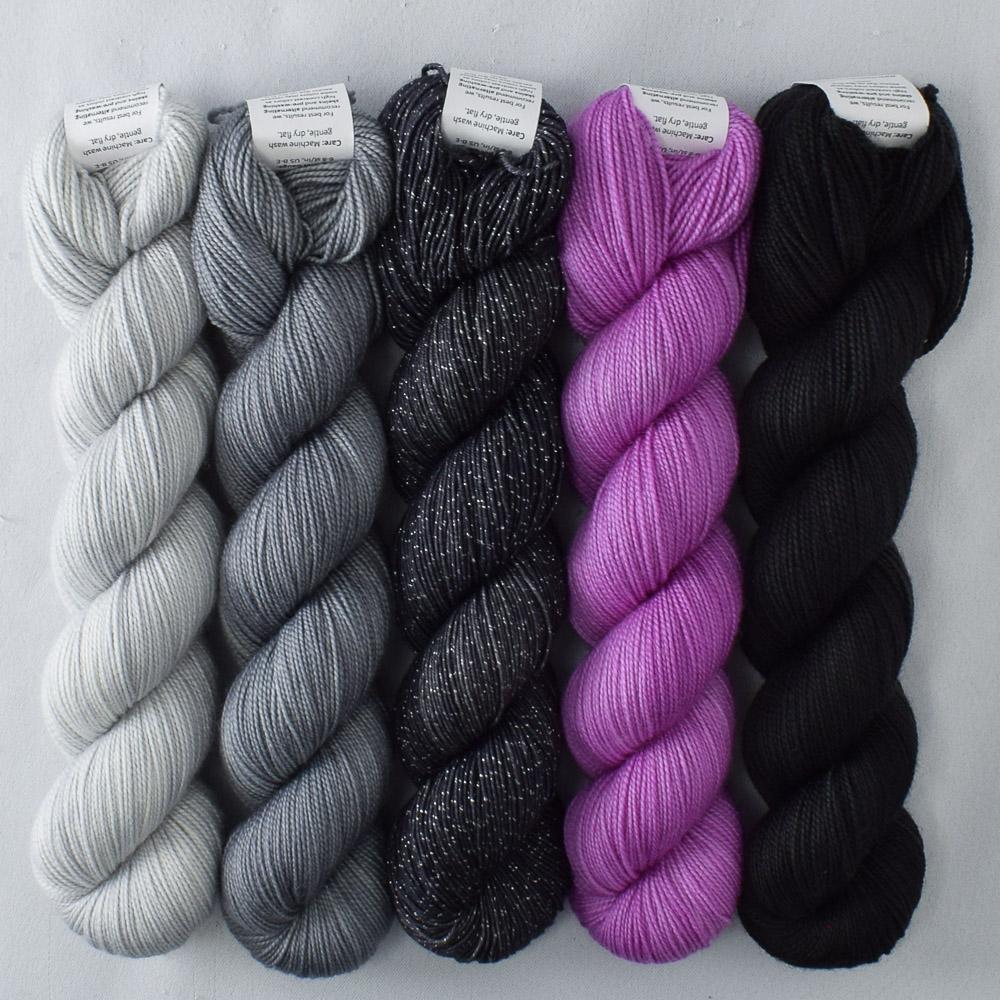 Black Cat, Ergosphere, Evening Mist, Obsidian, Slate - Miss Babs Mixed Shawlography Set