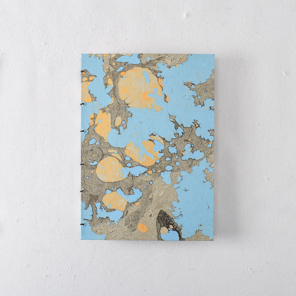 Medium Handmade Journal with Blue and Gold Marbled Cover