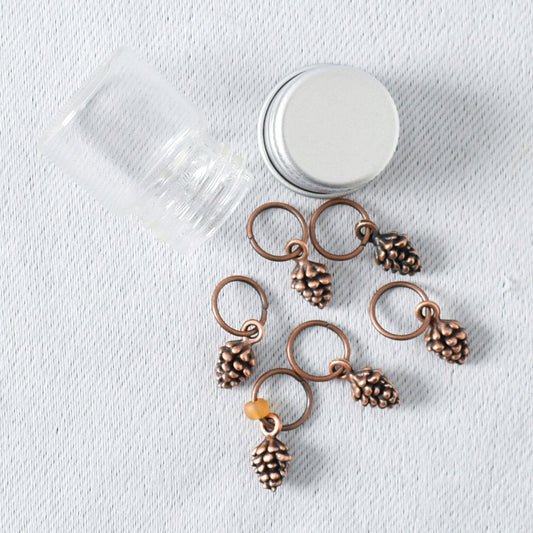 Bump on Hill Copper Pine Cone Snag Free Stitch Markers - Miss Babs Notions