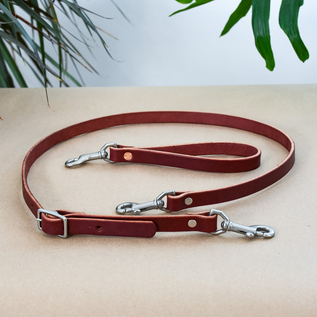 Burgundy Leather & Nickel Handles for Large Zip Project Bag