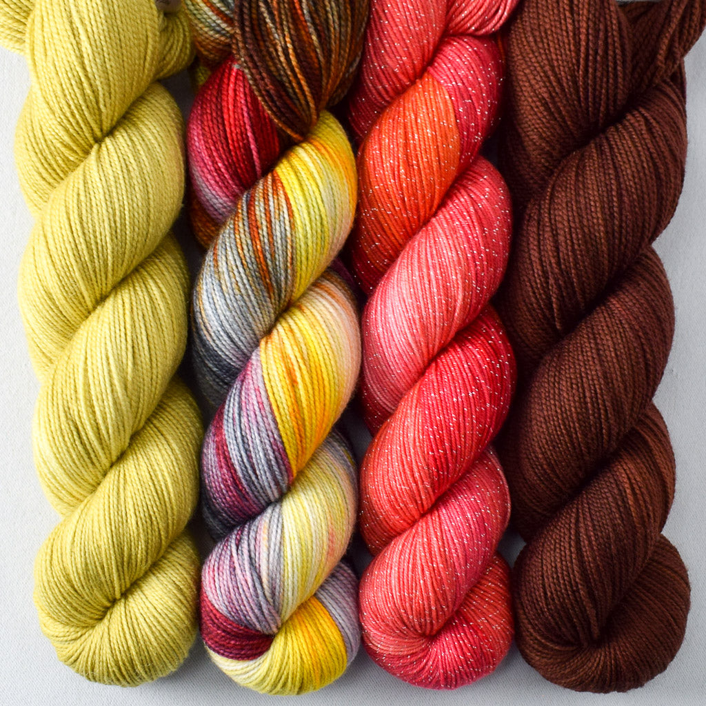 Chasing Dawn, Chrysoberyl, Joan of Arc, Molasses - Miss Babs Yummy 2-Ply and Estrellita Quartet