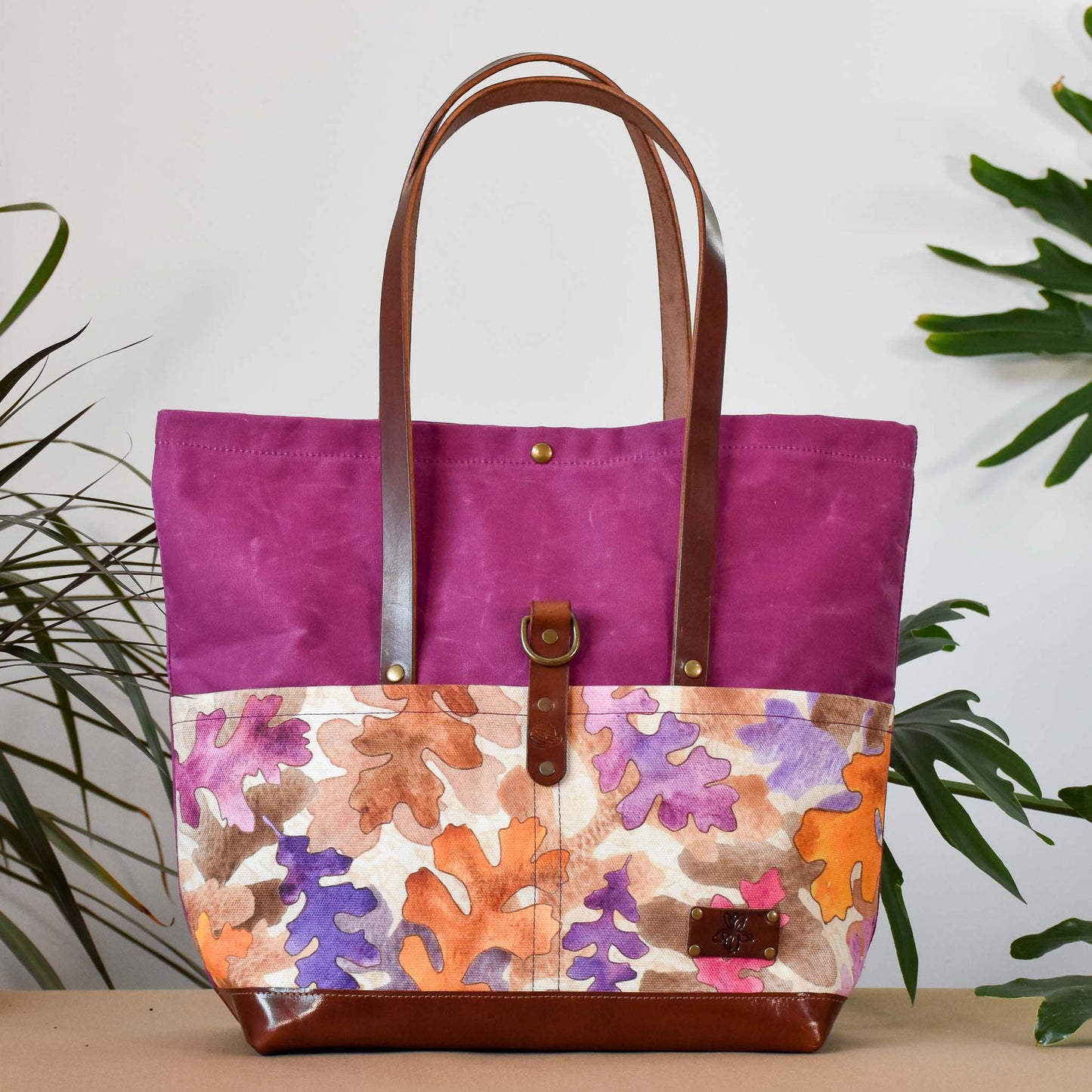 Deep Fuchsia with Oak Leaves Bag No. 3 - The Everywhere Bag