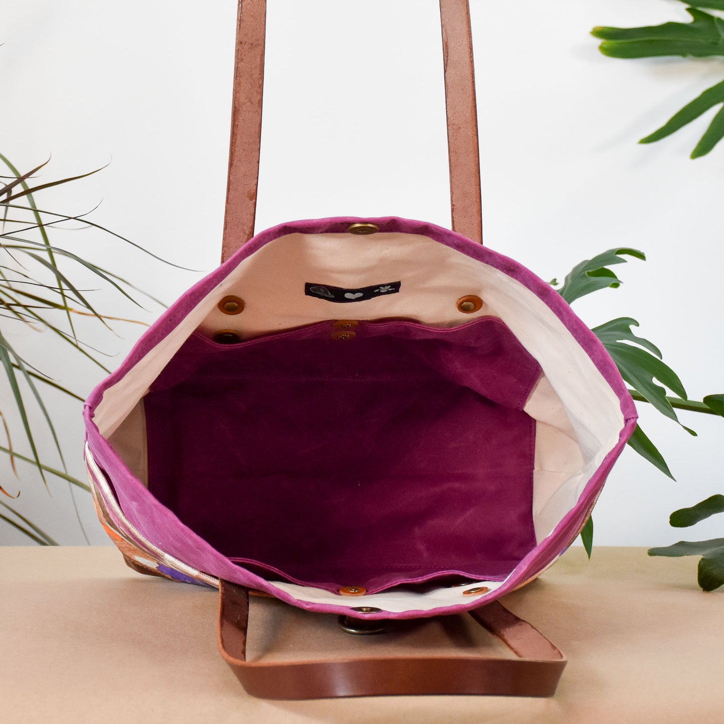 Deep Fuchsia with Oak Leaves Bag No. 3 - The Everywhere Bag