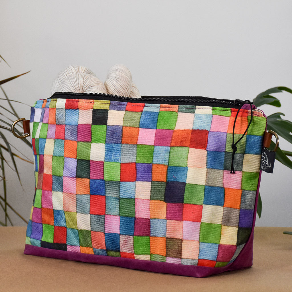 Deep Fuchsia with Squares Bag No. 5 - The Large Zip Project Bag