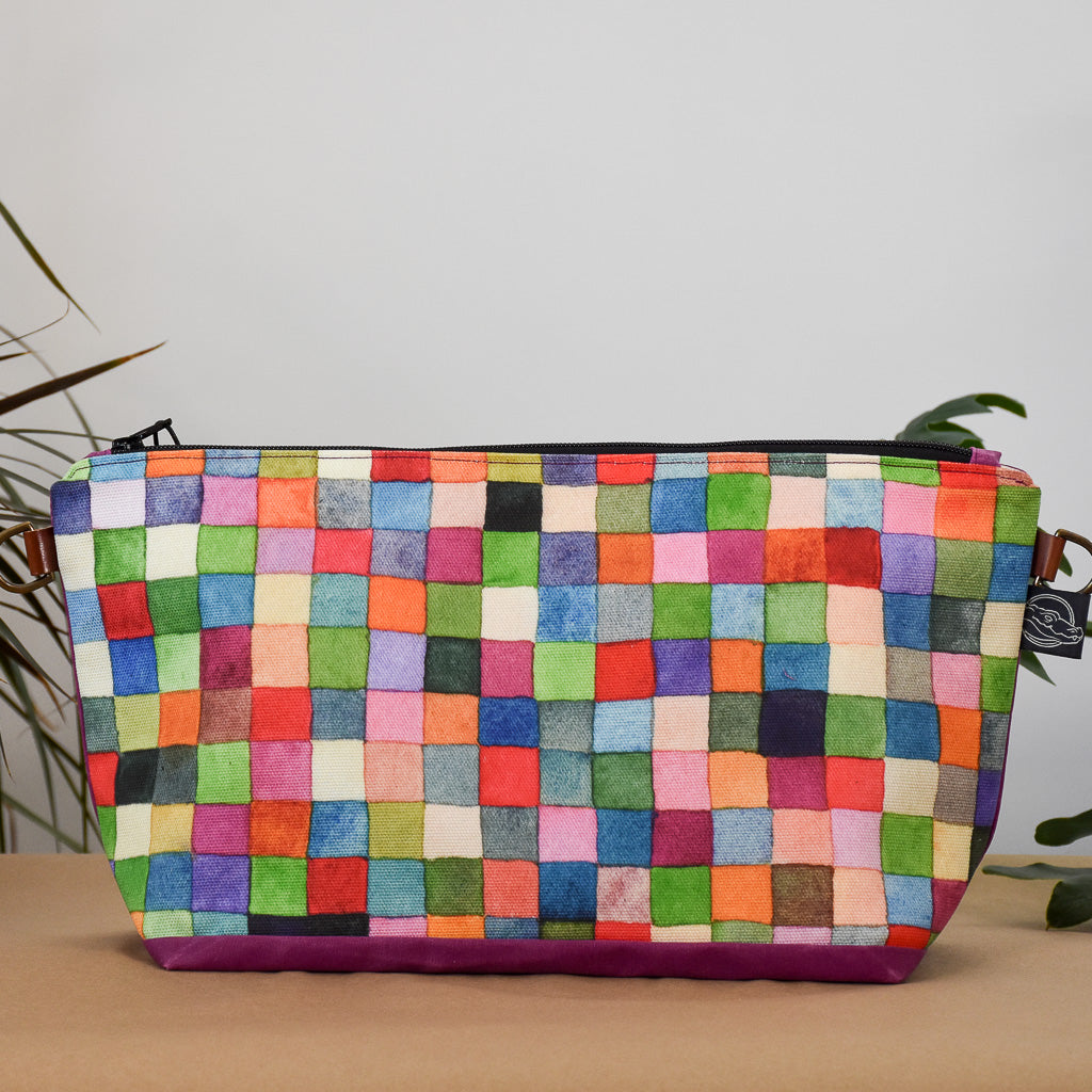 Deep Fuchsia with Squares Bag No. 5 - The Large Zip Project Bag