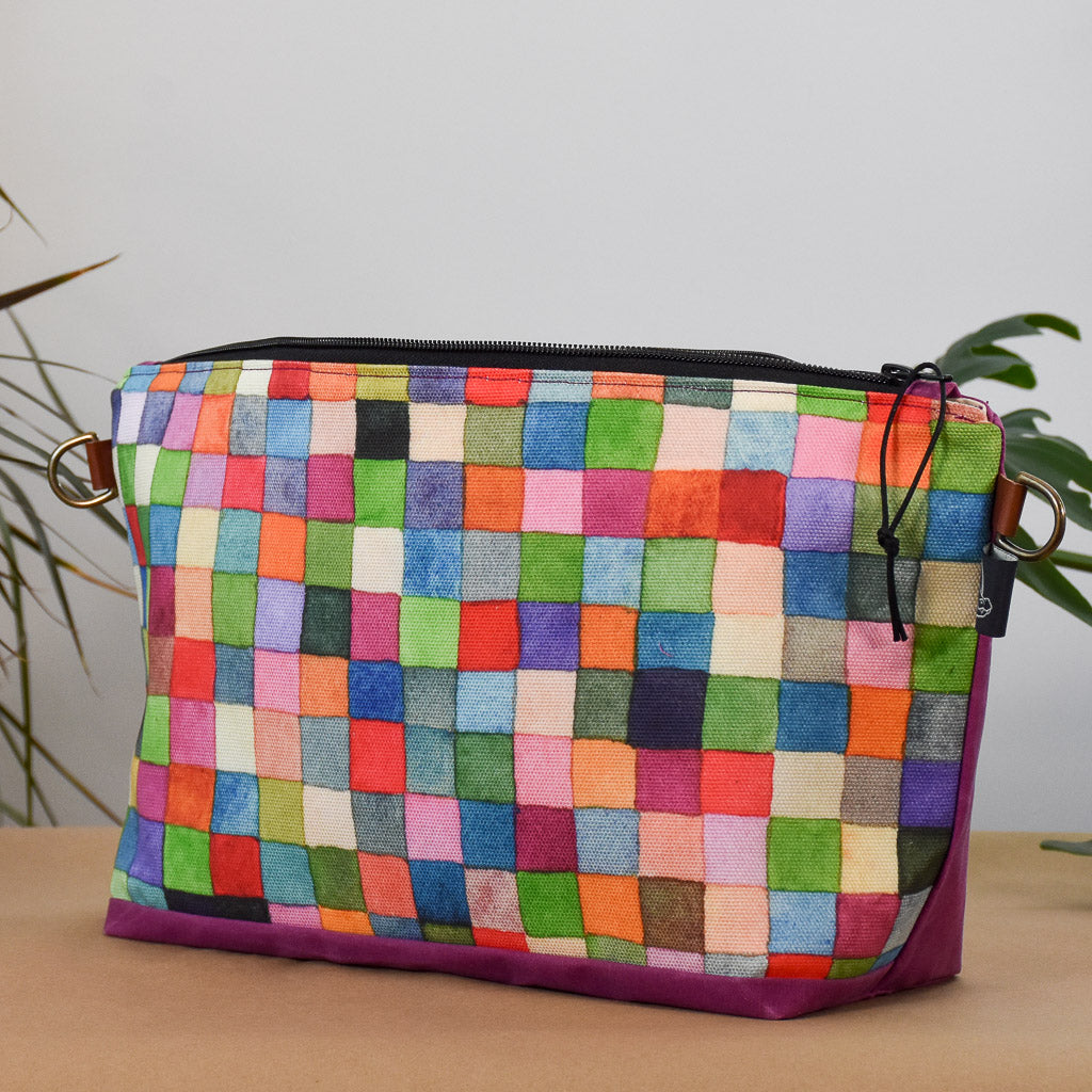Deep Fuchsia with Squares Bag No. 5 - The Large Zip Project Bag