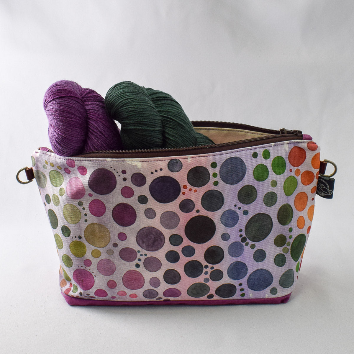 Deep Fuchsia with Purple Bubbles Bag No. 5 - The Large Zip Project Bag