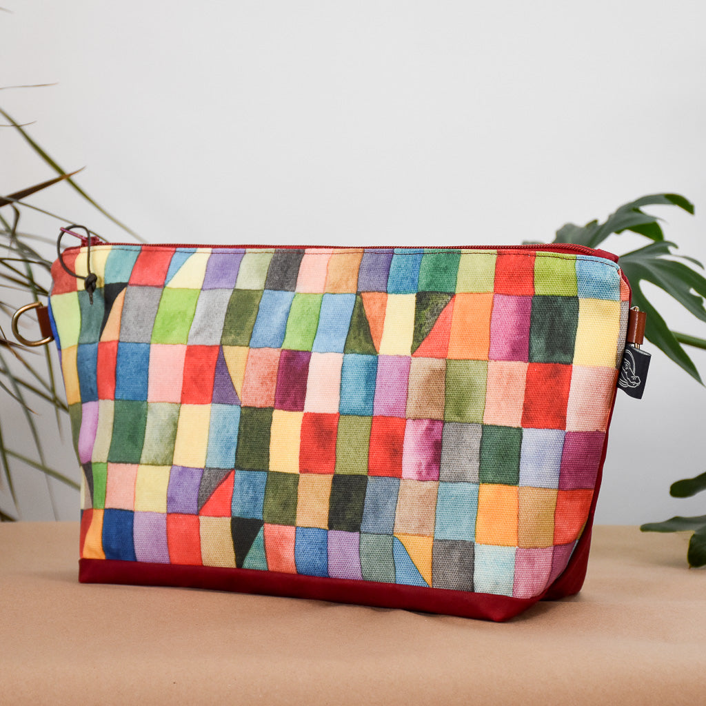 Deep Red with Rectangles Bag No. 5 - The Large Zip Project Bag