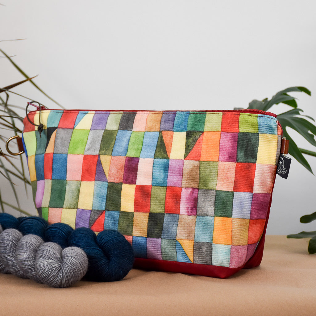 Deep Red with Rectangles Bag No. 5 - The Large Zip Project Bag