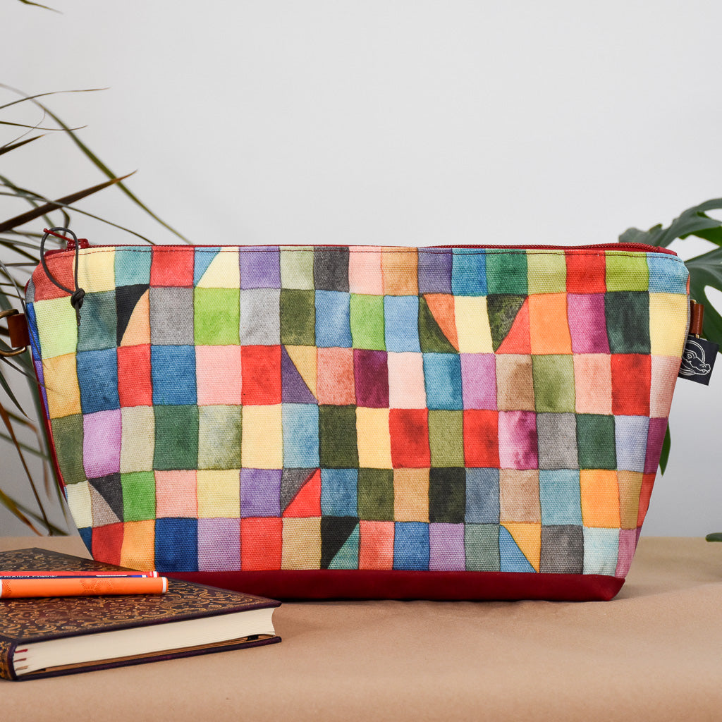 Deep Red with Rectangles Bag No. 5 - The Large Zip Project Bag