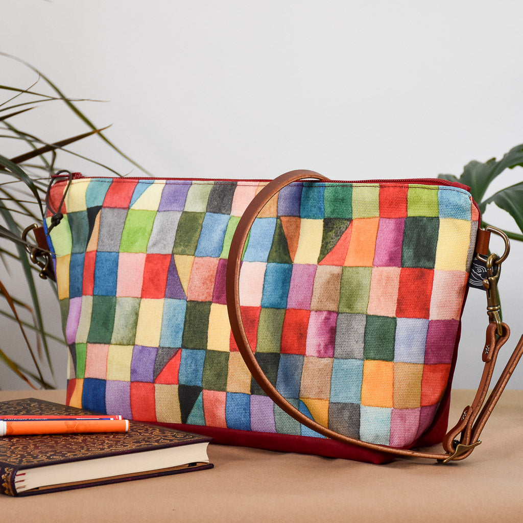 Deep Red with Rectangles Bag No. 5 - The Large Zip Project Bag
