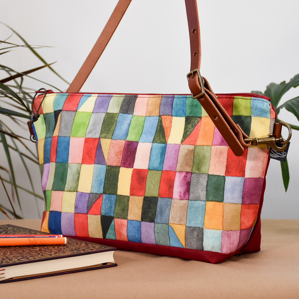Deep Red with Rectangles Bag No. 5 - The Large Zip Project Bag