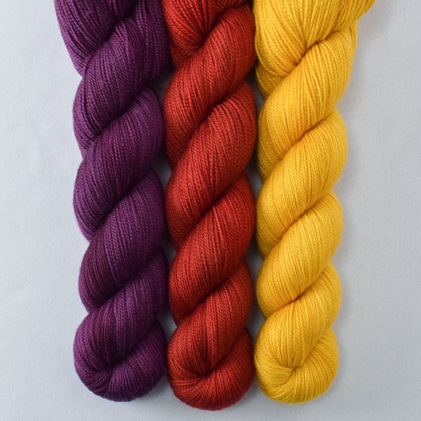 Goldenrod, Turkey Red, Wolfsbane - Miss Babs Yummy 2-Ply Trio
