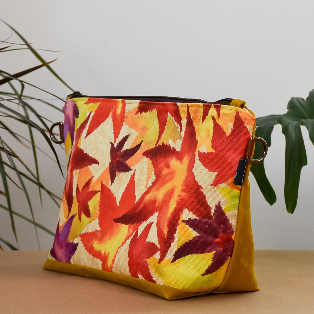 Honey Yellow with Sweetgum Leaves Bag No. 5 - The Large Zip Project Bag