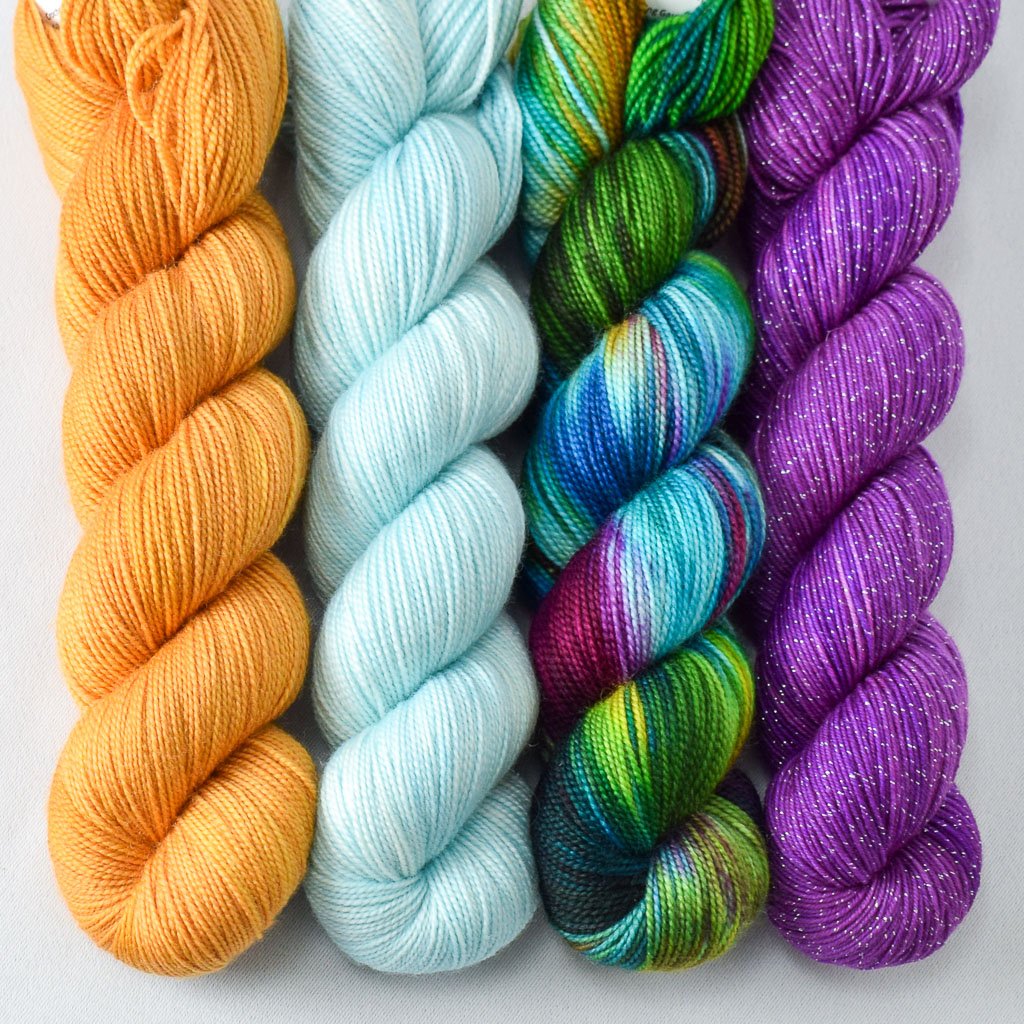 Impatiens, Peace and Quiet, Turmeric, Ziggy Stardust - Miss Babs Yummy 2-Ply and Estrellita Quartet