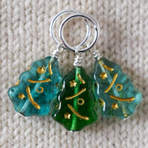 Light Blue and Green Christmas Tree Stitch Markers - Miss Babs Stitch Markers