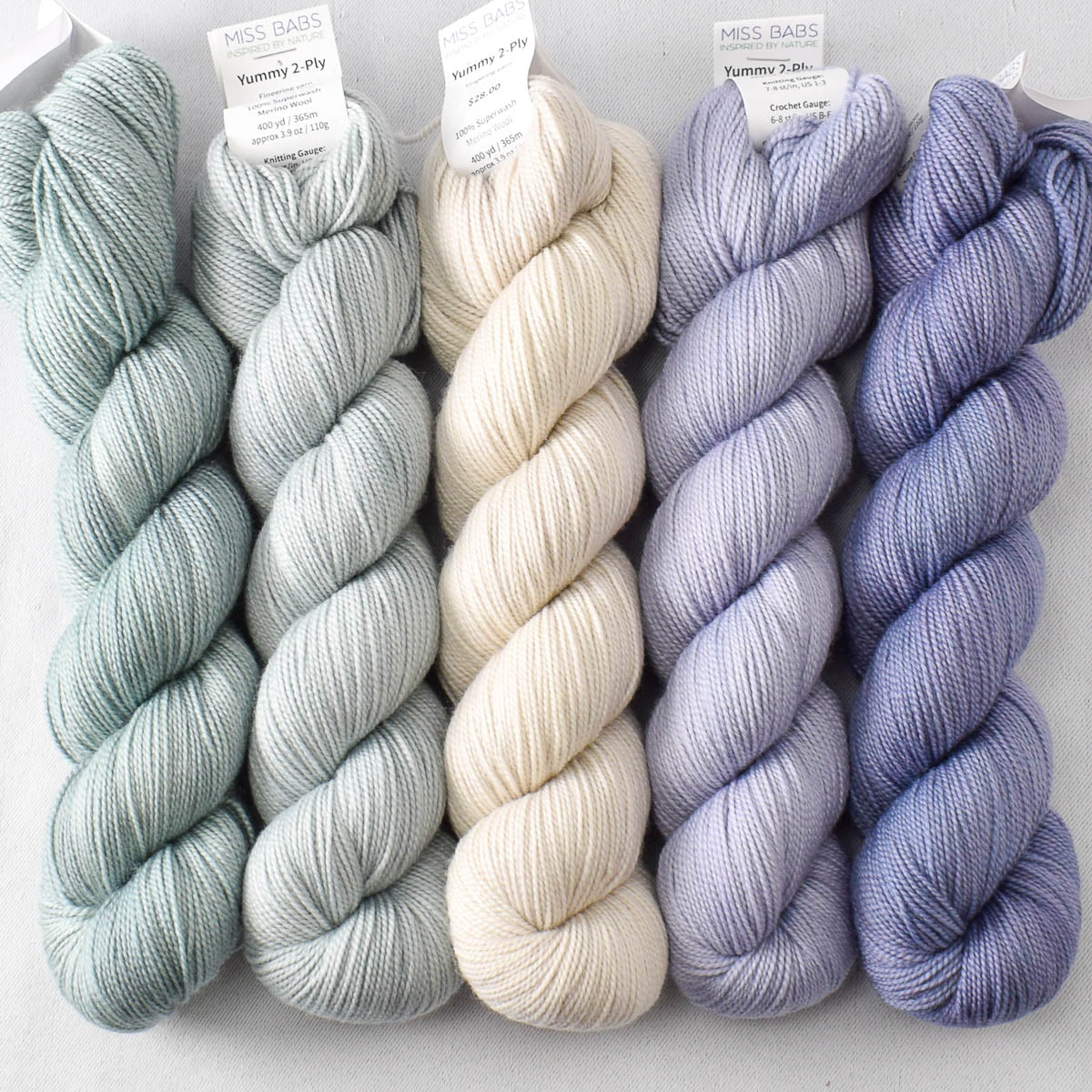 Oak Moss, Fogbound, Plover, Hydrangea, Blue Mussel - Miss Babs Glittering Snowscape Shawl Set