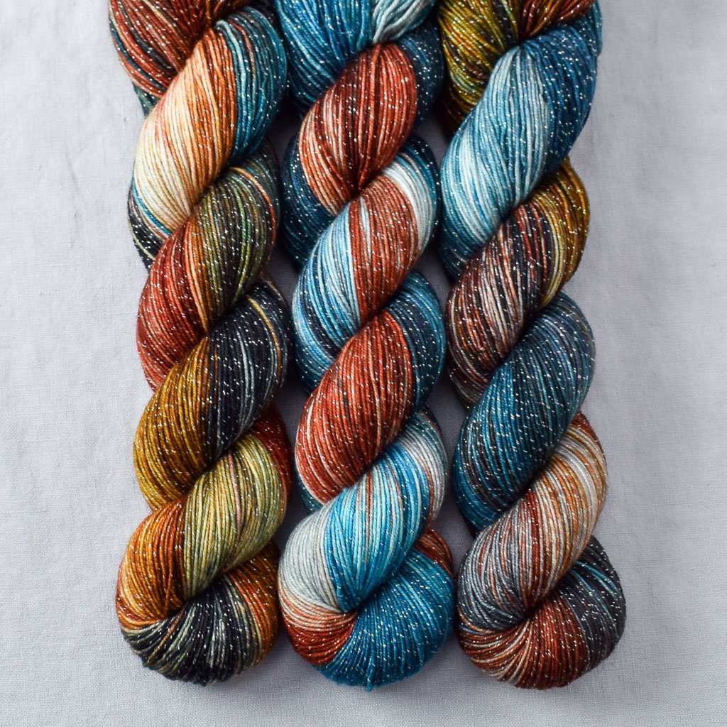 Ocean Jasper - Miss Babs Estrellita fingering weight superwash merino and Lurex yarn