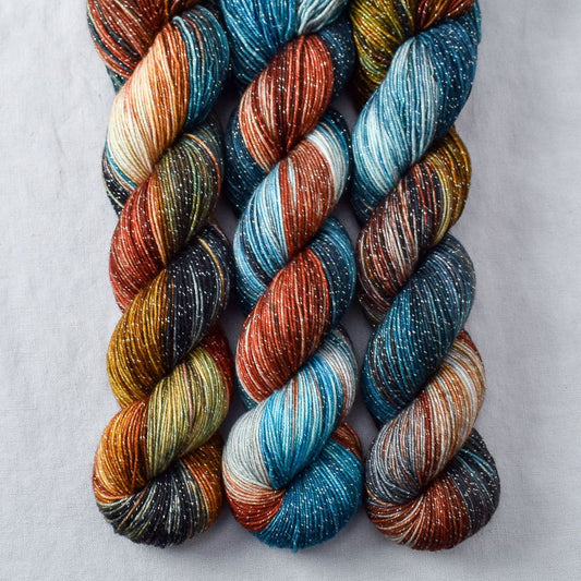 Ocean Jasper - Miss Babs Estrellita fingering weight superwash merino and Lurex yarn