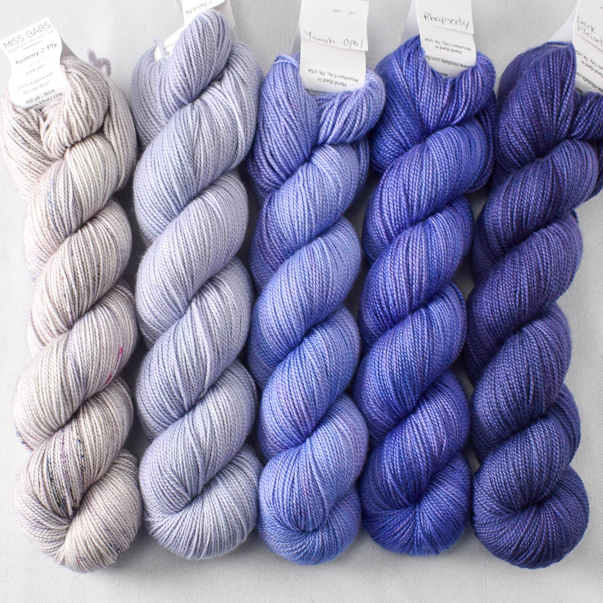 Purple 4, Hydrangea, Yowah Opal, Rhapsody, Dark Pleiades - Miss Babs Glittering Snowscape Shawl Set