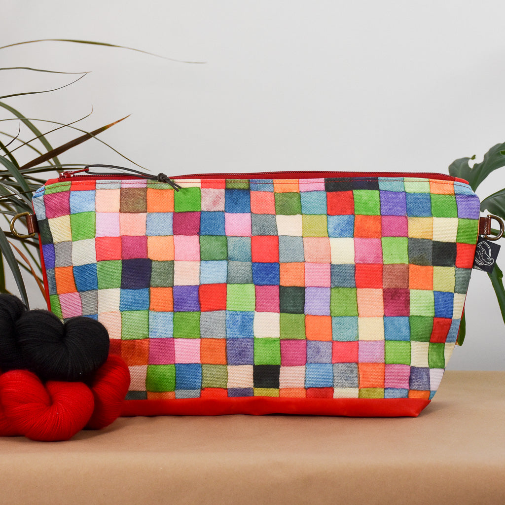 Tomato with Squares Bag No. 5 - The Large Zip Project Bag