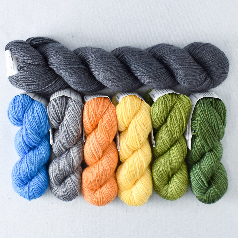 Sun and Shade and Pewter Yummy 2-Ply Shawl Set