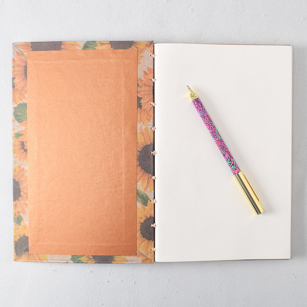 Large Handmade Journal with Sunflower Print Cover