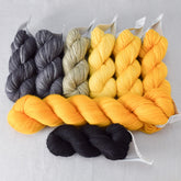 Sunflowers with Helio and Ebony - Night Market Shawl Set in Yummy 2-Ply
