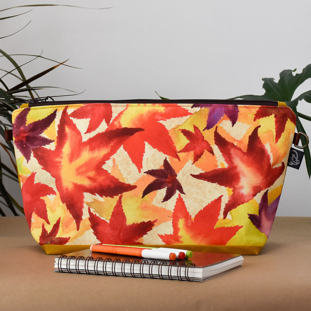 Honey Yellow with Sweetgum Leaves Bag No. 5 - The Large Zip Project Bag