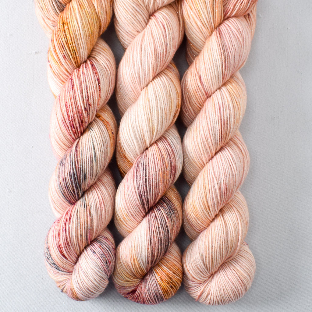 Tropical Sunset - Miss Babs Estrellita fingering weight superwash merino and Lurex yarn