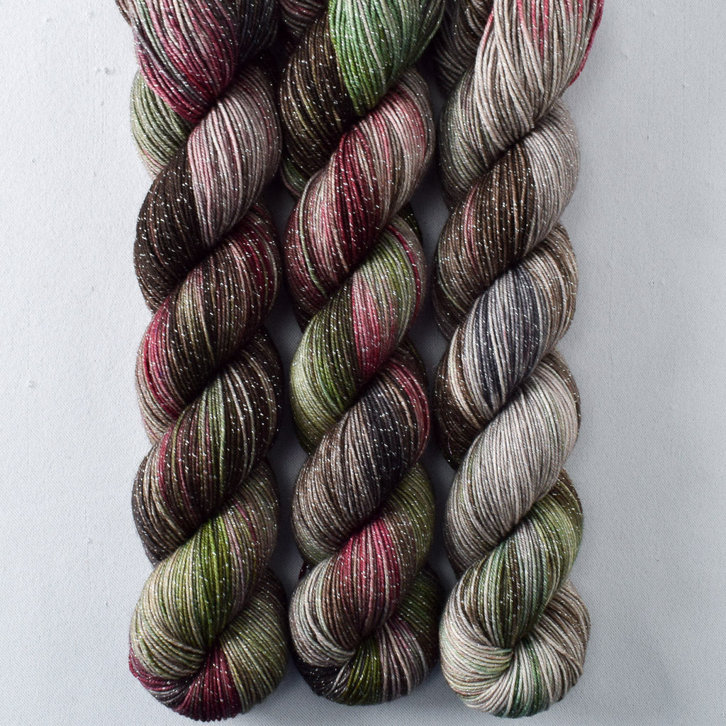 Tucked Away - Miss Babs Estrellita fingering weight superwash merino and Lurex yarn