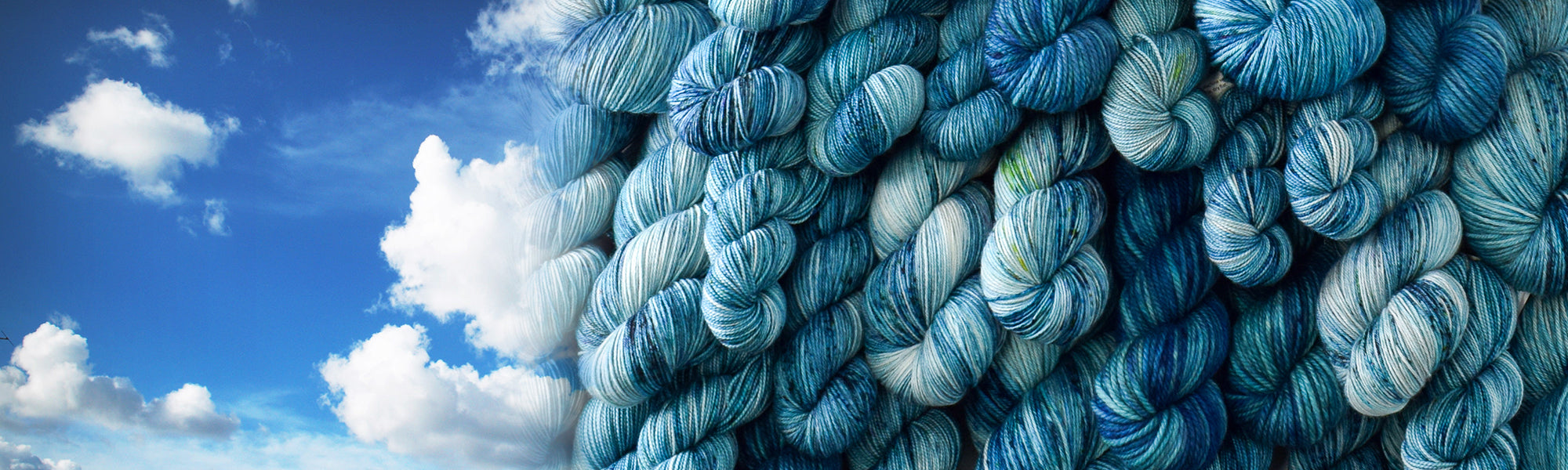 Photo illustration, blue yarn with sky