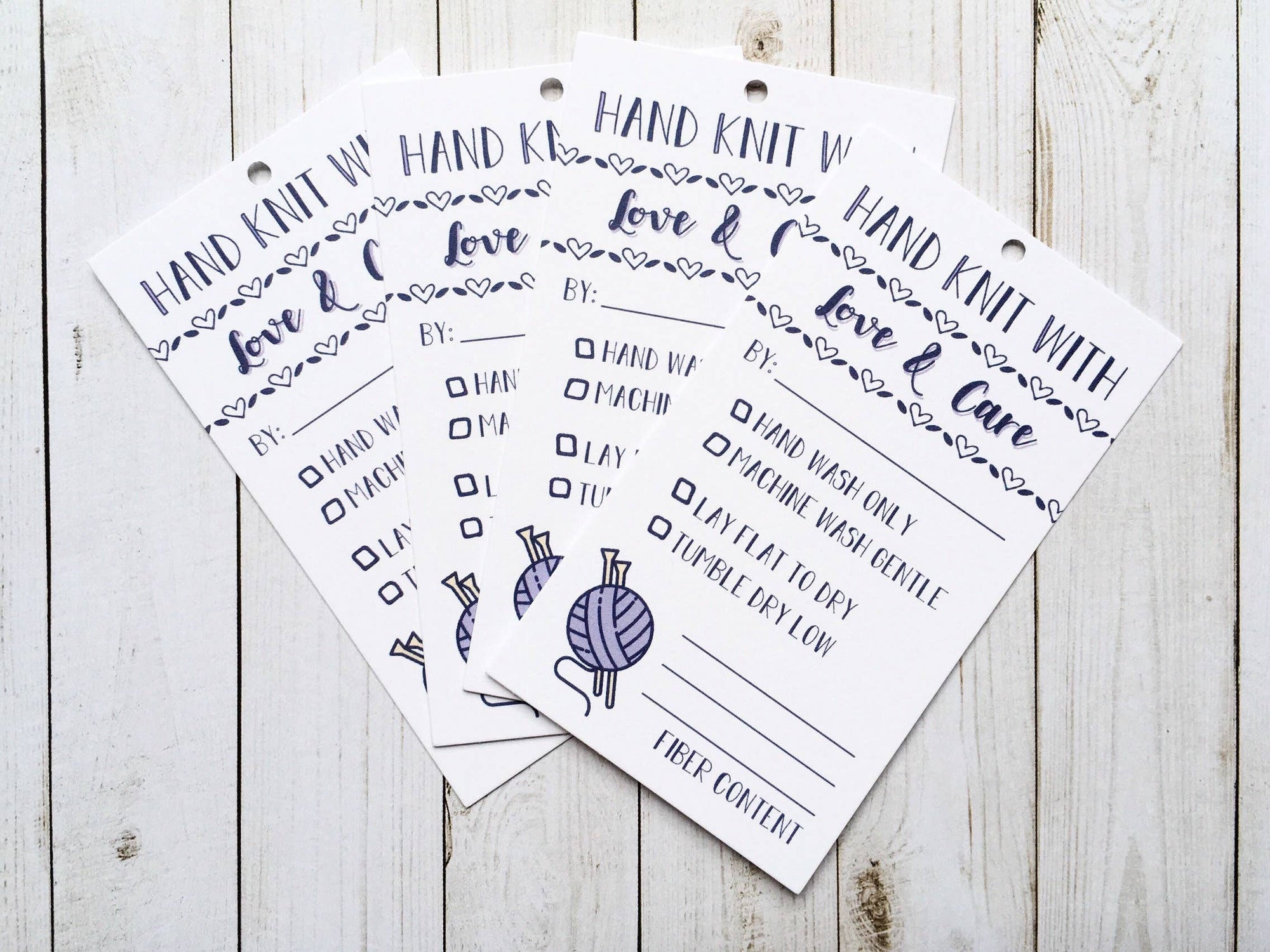 Hand Knit with Care Instruction Tags - Lavender, Set of 10